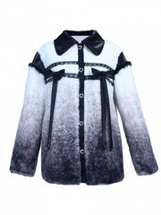 Sparse Shadow Bowknot Detail Stud Decorated Plush Coat