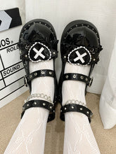 Sweetheart Sanctuary Heart-shaped Buckle Straps Chain Decorated PU Black Lolita Platforms