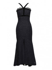 Gothic Christmas Lace Trim Thigh-high Slit Mermaid Skirt Tweed Sheath Dress