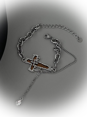White/Reddish Brown Cross Bracelet