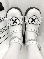 Sweetheart Sanctuary Heart-shaped Buckle Straps Chain Decorated PU White Lolita Platforms