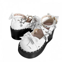 Star Buckles Polished White Platforms Silver-tone Studs Bow at Top