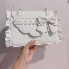 White Ruffle Trim Bowknot Shoulder Bag