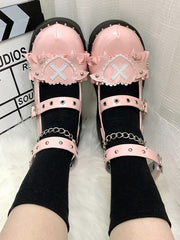 Sweetheart Sanctuary Heart-shaped Buckle Straps Chain Decorated PU Pink Lolita Platforms