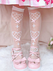 Sweetheart Pattern Plaid Bowknot Details Over/Under Knee Stockings