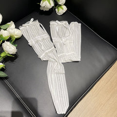 Semi-sheer Striped Ruffles Stockings White/Light Yellow/Black