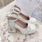 Wings Design White Ankle Straps Cross Hollow-out Heels
