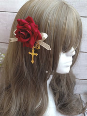 Cross Detail Rose Hairclip 6 Color Options