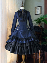 Gothic Lolita Dress with Petite Ruffle Collar, High Neck, Six-Panel Bodice & Layered Skirt — 4 Witchy Shades
