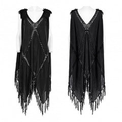 Witch Black Woven Dress Handkerchief Tassels Hem