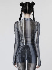 The Post-apocalyptic Techwear Tight Mesh T-shirt Black and Grey