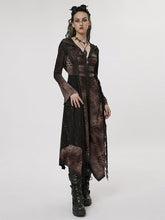 Black and Coffee Wizard Hooded Coat Lace-up Detail