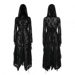 Black Wizard Hooded Coat Lace-up Detail