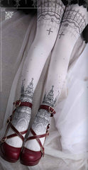 Snow Night Church Gothic Print Tights