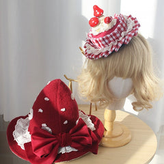 Wine Red Big Bow Mushroom Hat / Mini Hat with Clips