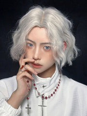 Silver Short Wavy Boy Style Wig