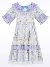 Cats Print Purple Peter Pan Collar Nightgown