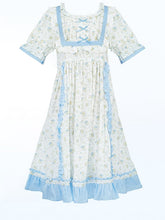 Floral Print White and Blue Sweet Nightgown