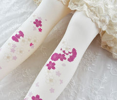 Sakura Print Tights Rose Red Cherry Blossom