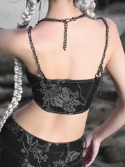 Studs Design Punk Chain Black Denim Cami Top Ashnikko Concert Outfits