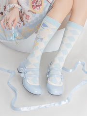 Scoop and Fork-shaped Buckle Straps Sweet Light Blue Mary Janes