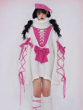 White Turtle Neck Sweater with Barbie Pink Bowknot