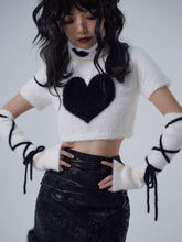 White Knitted Top with Sweetheart Pattern and Sleeves