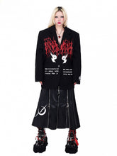 Thorns and Letters Print Padded Shoulders Black Blazer