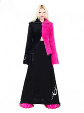Pink and Black Zip Closure Cutout Detail High Neck Plush Sweater