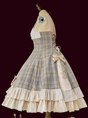 Backlight Memoirs Lace-up Detail Natural Waist Tiered Skirt and Ruffle Trim Jumper Skirt/JSK+Hairband Set