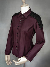 Dark Red Pleating Placket Black Patch Shoulders Shirt