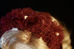 Handmade Veil Flower Decorated Wine Red KC