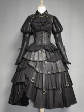 Clearance - Size 2XL for Waist 86-104cm Black Gothic Lolita Under Bust Corset High Waist Layered Pleated Skirt with Shoulder Straps