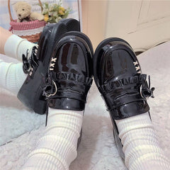 Sweetheart Spy Bowknot Detail PU Polished Black JK Slipons