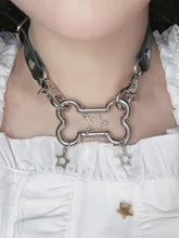 Metal Bone with Stars Design Black Choker
