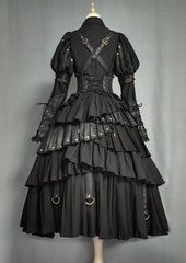 Clearance - Size 2XL for Waist 86-104cm Black Gothic Lolita Under Bust Corset High Waist Layered Pleated Skirt with Shoulder Straps