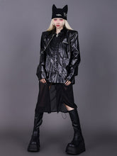Metal Chain Decorated Heart Pattern PU Jacket