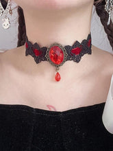 Red Rhinestone Lace Choker