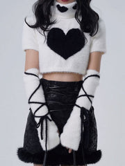 White Knitted Top with Sweetheart Pattern and Sleeves