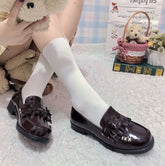 Sweetheart Spy Bowknot Detail PU Polished Brown JK Slipons
