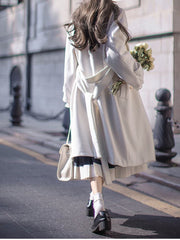 White V-neck Pea Coat