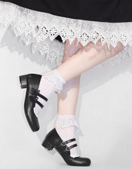 Scoop and Fork-shaped Buckle Straps Sweet Black Mary Janes