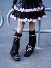 Handmade Y2K Subculture Black and Pink Suede Bowknot Decorative Leg Warmers