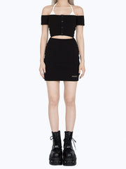 Clearance-Size S for Bust 67CM Black Off-the-shoulder Cutout Waist Halter Dress