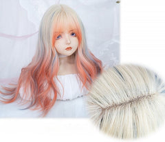 Rainbow Mixed Hair Color Long Synthetic Wavy Wig with Air Bangs