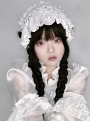 White Beads Decorated Ruffle Trim Hairband