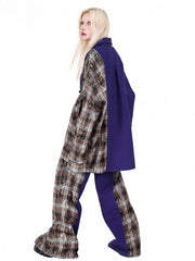 Clearance - Size L for Bust 157CM Plaid Patch Distressed Holes Purple Shirt