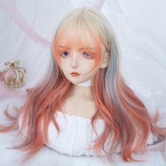 Rainbow Mixed Hair Color Long Synthetic Wavy Wig with Air Bangs
