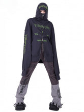 Letters and Pentagram Print Black Hooded Jacket