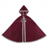 Wine Red Cloak with Constract Color Lace Trim and Silver Color Butterfly Chain